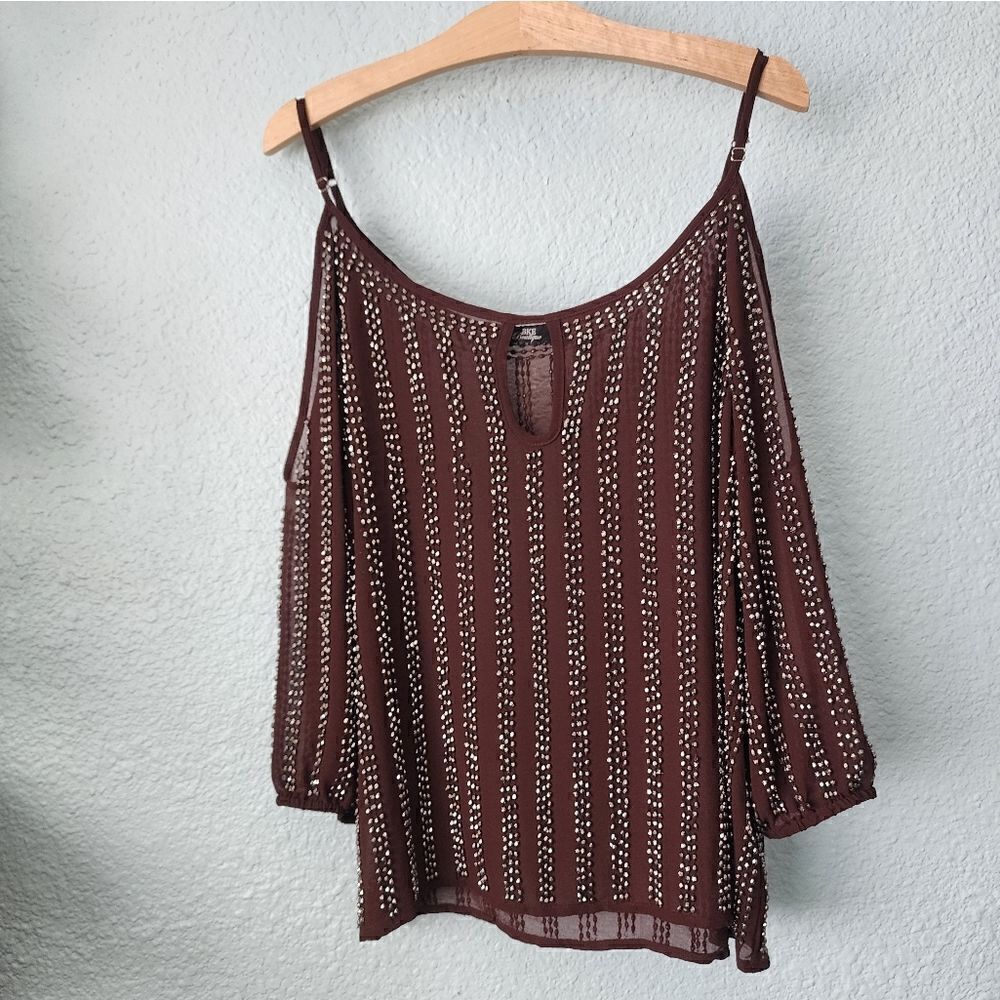 BKE BOUTIQUE studed cold shoulder blouse